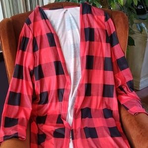 Red Plaid Checkered Long Cardigan